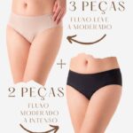 Combo Mix 4 - 3 Calcinhas Fluxo Leve a Moderado + 2 Calcinhas Moderado a Intenso (Lateral Larga)